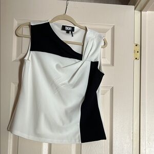 DKNY Black and White Asymmetrical Blouse